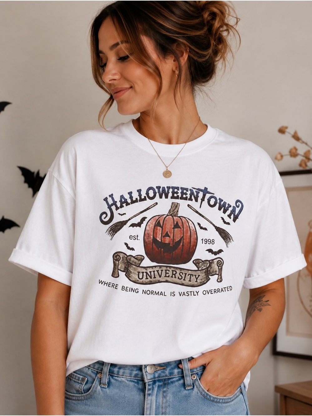 Gildan White Halloween Town University Graphic Tee